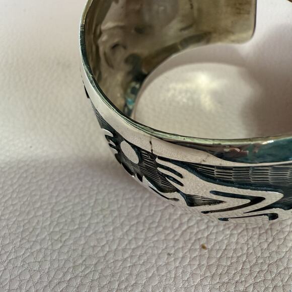 Vintage Heavy Mexico 925 Sterling Silver Monkey Tribal Cuff Bracelet 72 Grams - Picture 7 of 15